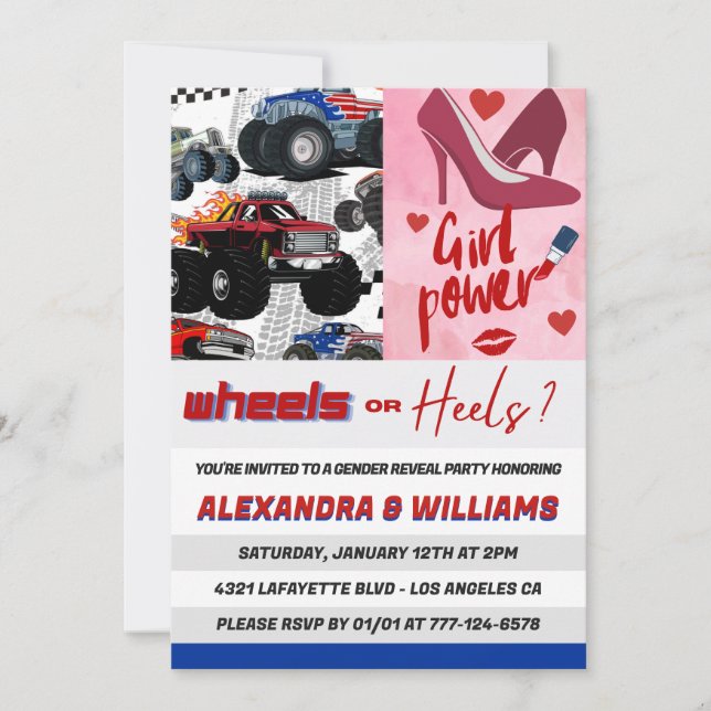 invitaciones para revelación de género con tacones (Anverso)