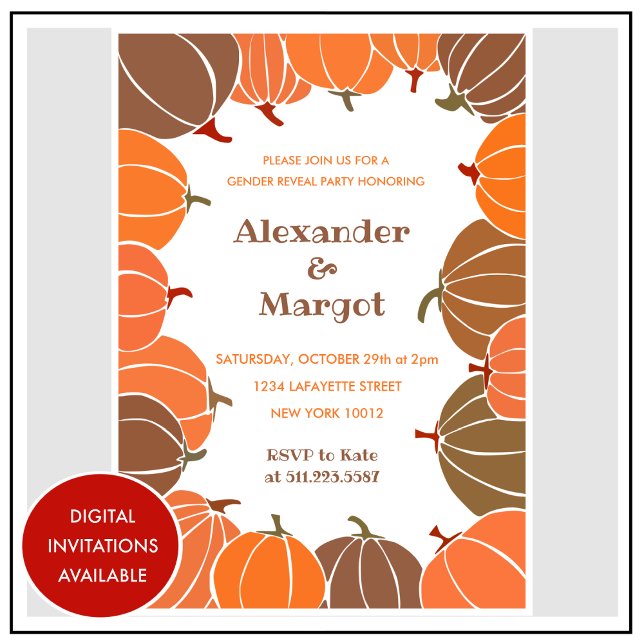 Invitaciones para revelar género en Halloween (Halloween-gender-reveal-invitations-Fall-Pumpkin-1)