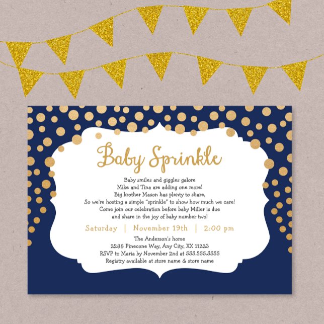 Invitaciones para rociar a niños de moda, oro mari (Subido por el creador)