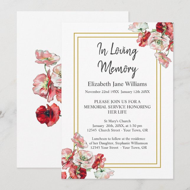 Invitaciones para Servicio Funerario | Amapolas Ac (Anverso / Reverso)