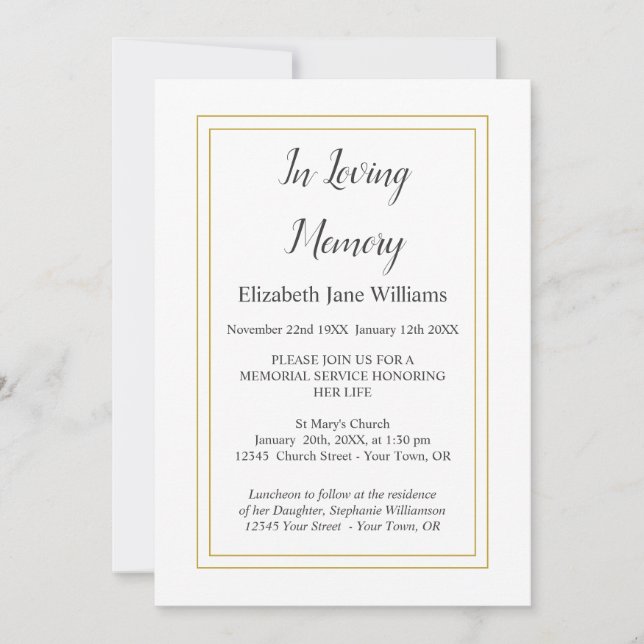 Invitaciones para Servicio Memorial | Sencillas y  (Anverso)