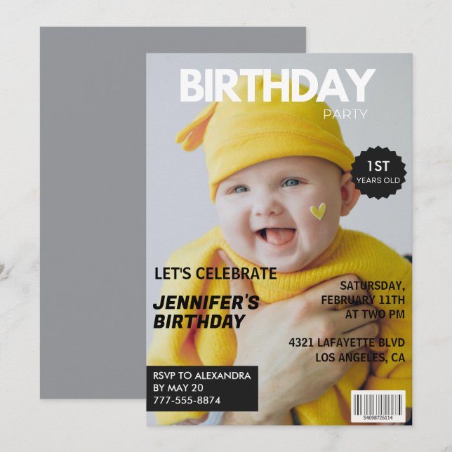 invitaciones para su 1er cumpleaños para él Portad (Anverso / Reverso)
