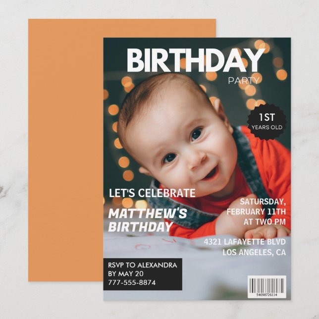 invitaciones para su 1er cumpleaños para él Portad (Anverso / Reverso)