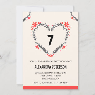 invitaciones para su 7º cumpleaños florales corazó