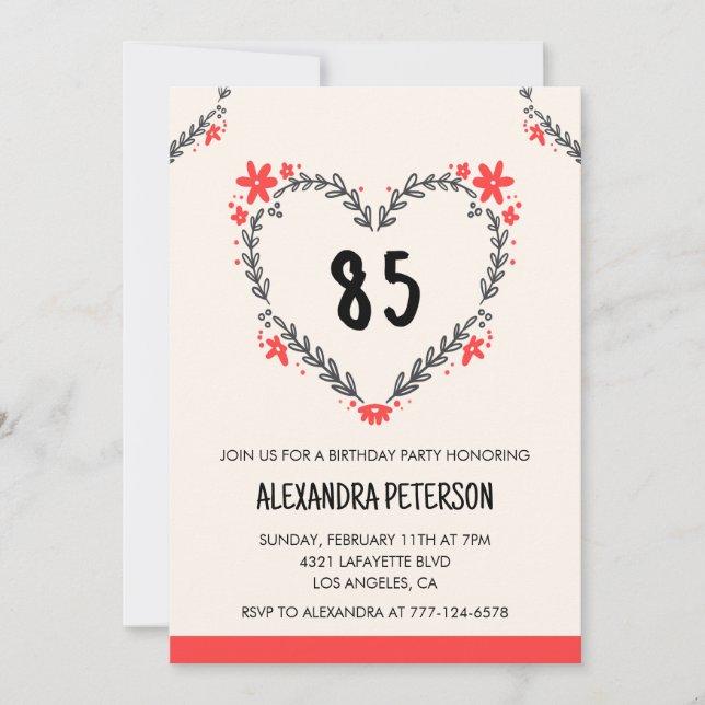 invitaciones para su 85 cumpleaños florales para e (Anverso)