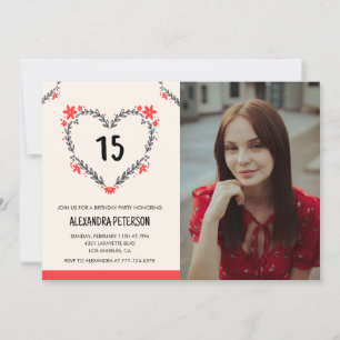 invitaciones para su cumpleaños 15 Floral Heart