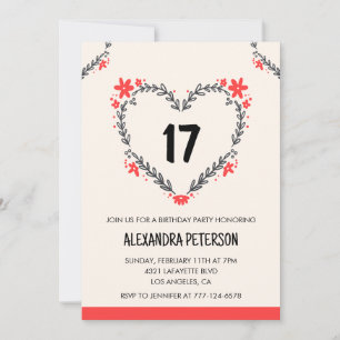 invitaciones para su cumpleaños 17 floral corazón