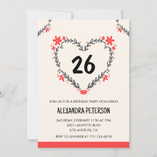 invitaciones para su cumpleaños 26 floral corazón