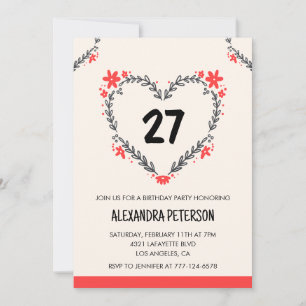 invitaciones para su cumpleaños 27 florales corazó