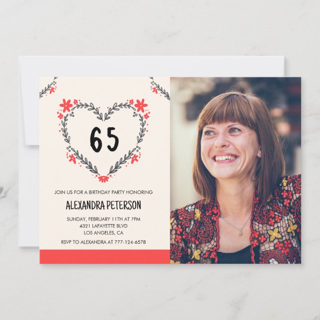 invitaciones para su cumpleaños 65 para ella Flora (Anverso)