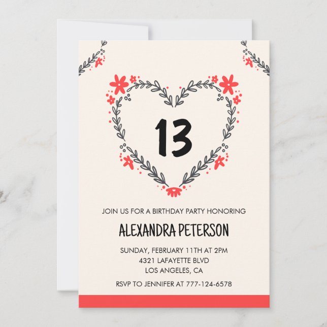 invitaciones para su cumpleaños número 13 florales (Anverso)