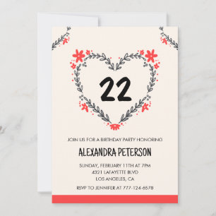 invitaciones para su cumpleaños número 22 florales