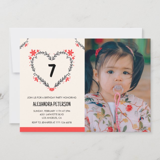 invitaciones para su cumpleaños número 7 Floral He (Anverso)