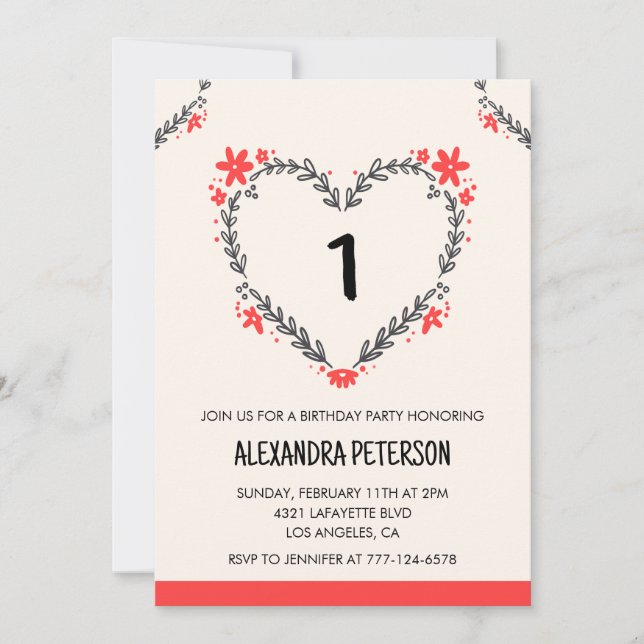 invitaciones para su primer cumpleaños florales co (Anverso)