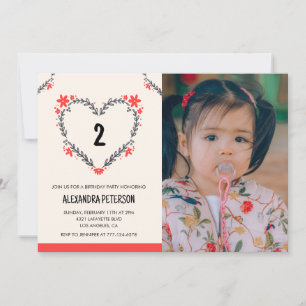 invitaciones para su segundo cumpleaños Floral Hea