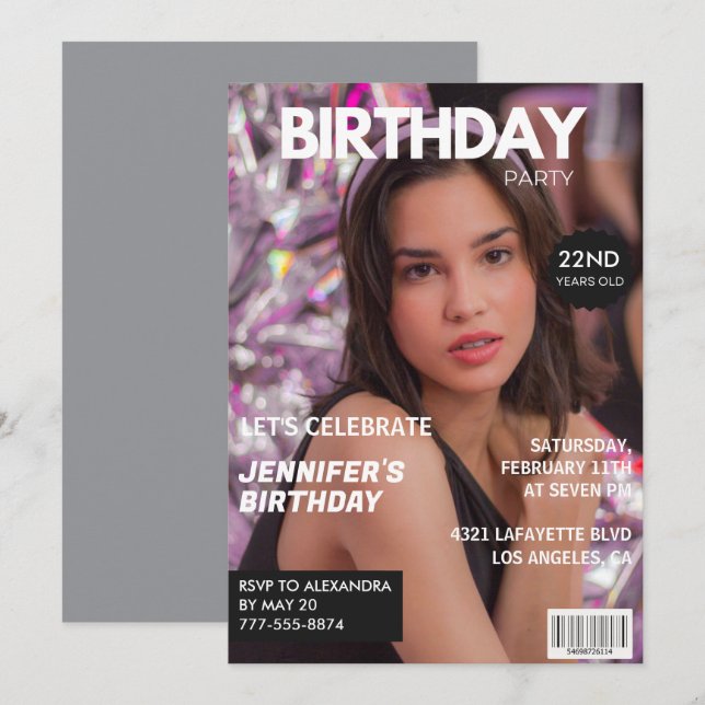 invitaciones para sus 22 cumpleaños para ella Port (Anverso / Reverso)