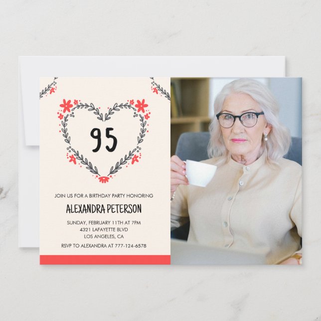 invitaciones para sus 95 cumpleaños para ella Cora (Anverso)