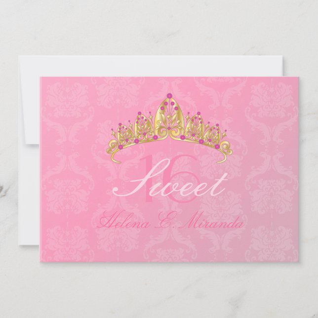 Invitaciones para Sweet 16/ tiara de Damasco Rosa (Anverso)