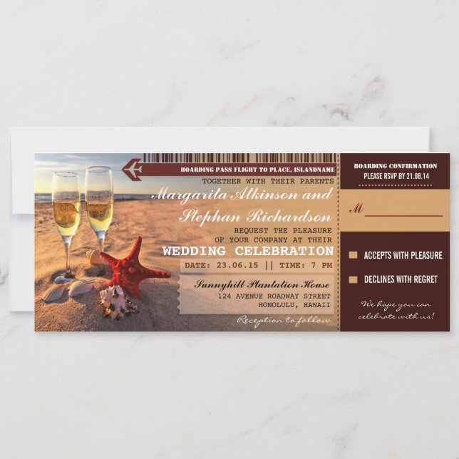Invitaciones para tarjetas de embarque de boda de  (Anverso)