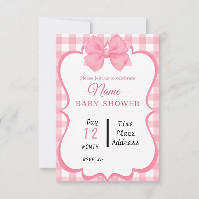 Invitaciones para tema de baby shower rosa (Anverso)