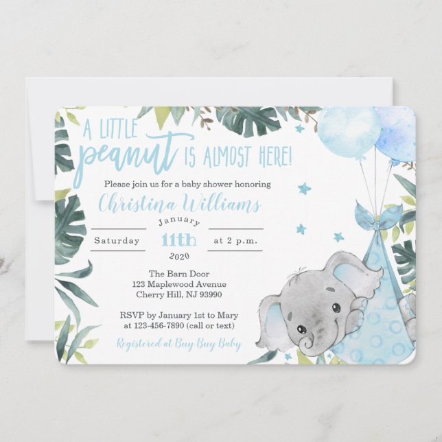 Invitaciones para un niño a la ducha de elefante (Anverso)