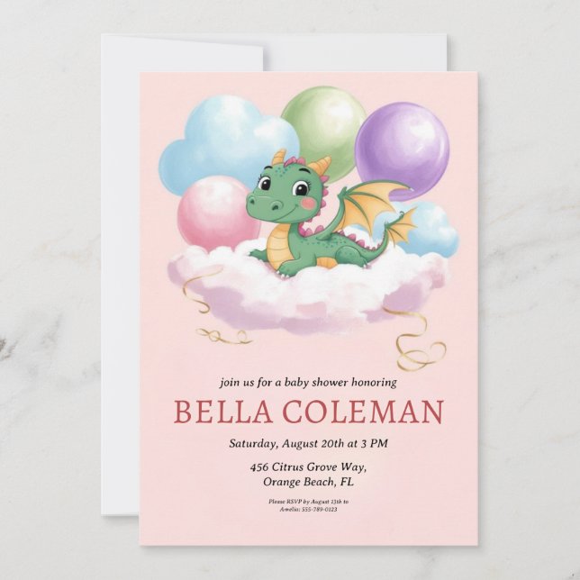 invitaciones para una ducha de bebé de dragón lind (Anverso)
