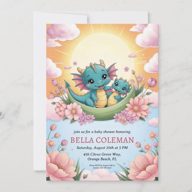 invitaciones para una ducha de bebé de dragón lind (Anverso)