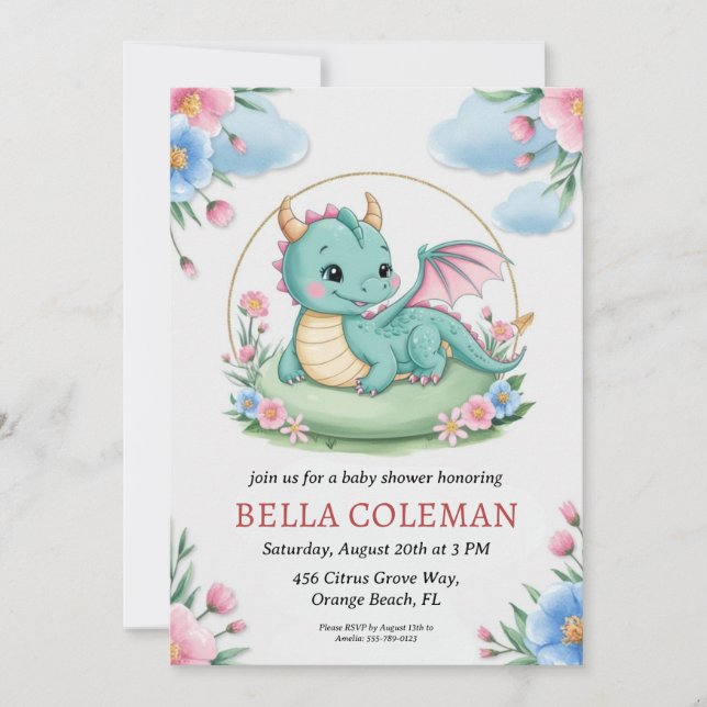 invitaciones para una ducha de bebé de dragón lind (Anverso)