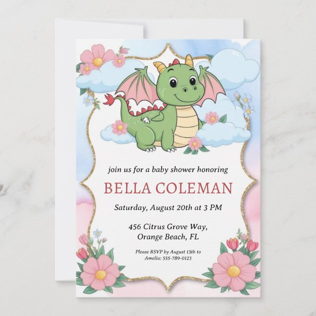 invitaciones para una ducha de bebé de dragón lind (Anverso)