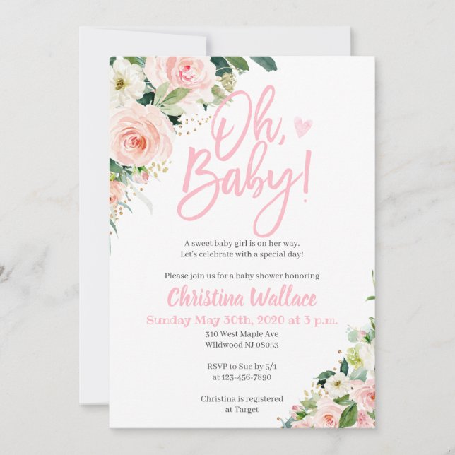 Invitaciones para una ducha para un Chica rosado y (Anverso)