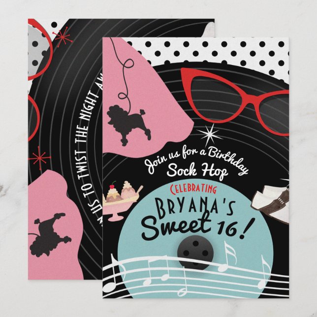 Invitaciones para una fiesta con temática de disco (Anverso / Reverso)