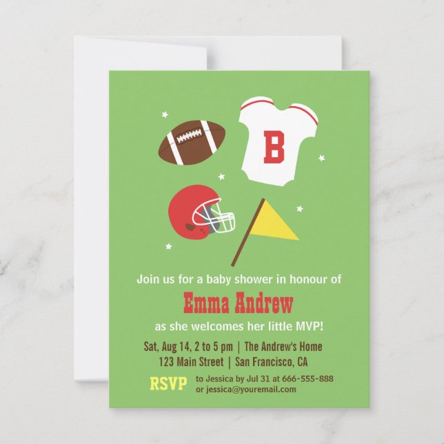 Invitaciones para una fiesta de baby shower de fút (Anverso)