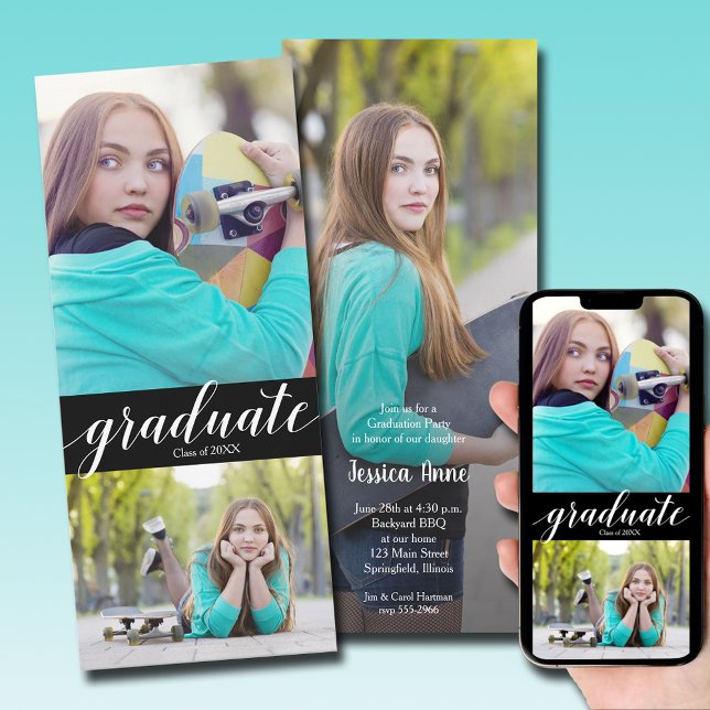 Invitaciones para una fiesta de graduación multifo (Modern graduation photo party invitations - PRINTED and/or INSTANT DOWNLOAD)