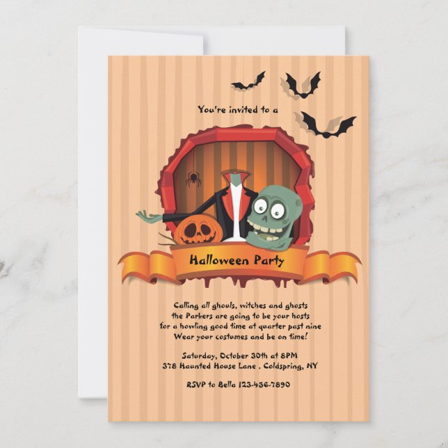 Invitaciones para una fiesta de Halloween sin cabe (Anverso)