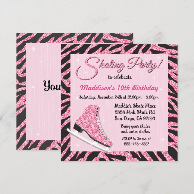 Invitaciones para una fiesta de patinaje sobre rue (Anverso / Reverso)