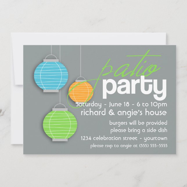 Invitaciones para una fiesta de verano en el patio (Anverso)