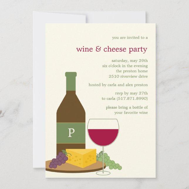 Invitaciones para una Fiesta de Vino y Queso (Anverso)