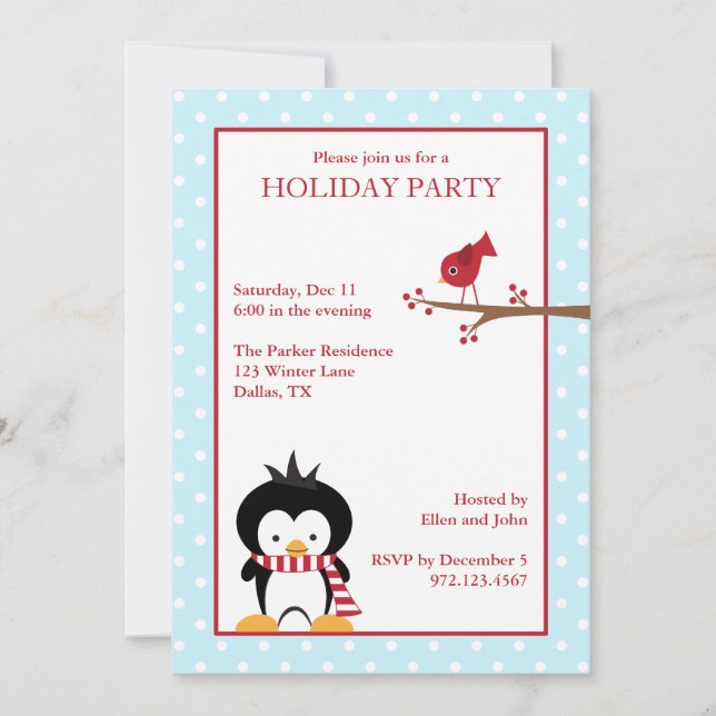 Invitaciones para vacaciones en pingüino (Anverso)