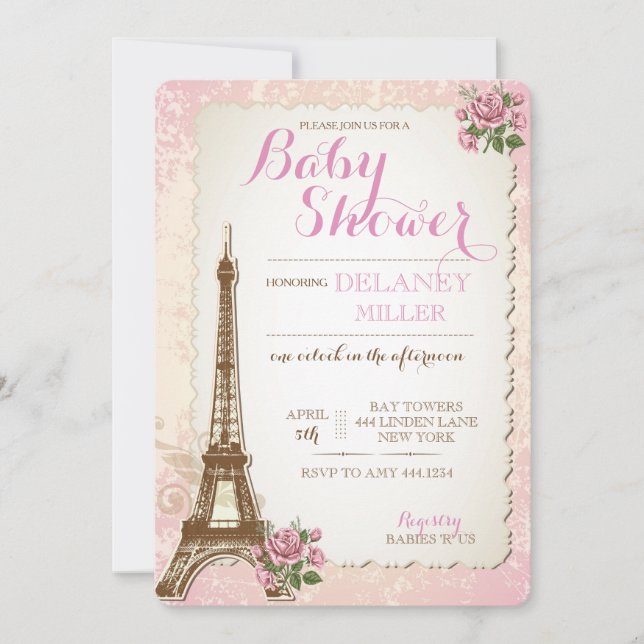 Invitaciones parisienses del chica de Baby Shower (Anverso)