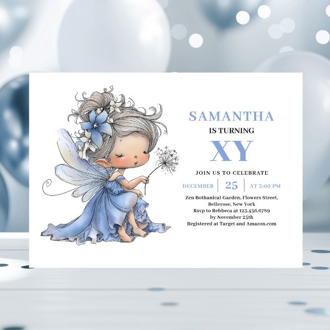 Invitaciones pastel para el 6to cumpleaños de la l (Cute Blue Fairy Girl 6th Birthday Pastel invitation)