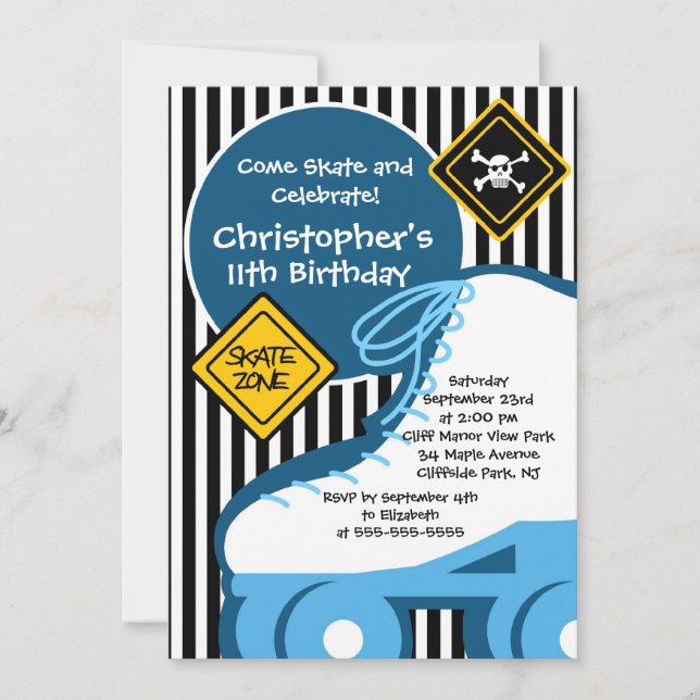 Invitaciones patinadoras del cumpleaños del fiesta (Anverso)