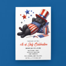 Invitaciones Patriótico De Gato Negro Perezoso 4 D
