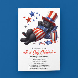 Invitaciones Patriótico De Gato Negro Perezoso 4 D