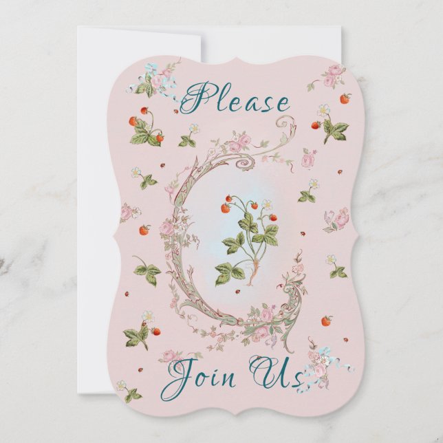 Invitaciones Pequeñas de Marie Antonieta de Fresa (Anverso)