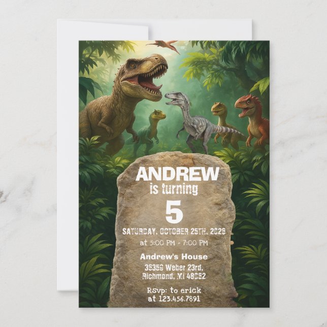 Invitaciones personales de cumpleaños de Dinosauri (Anverso)