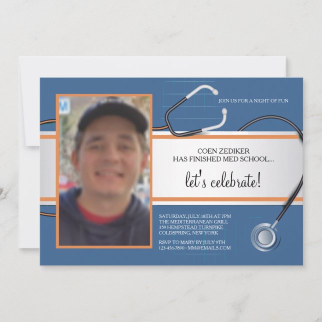 Invitaciones personalizadas con foto de estetoscop (Anverso)
