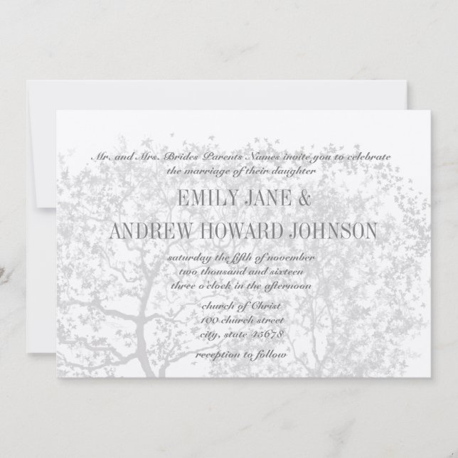 Invitaciones personalizadas de Bodas de árbol gris (Anverso)