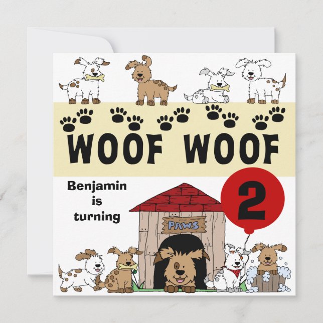 Invitaciones personalizadas de cumpleaños de perro (Anverso)