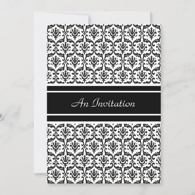 Invitaciones Personalizadas de Damasco en Blanco y (Anverso)