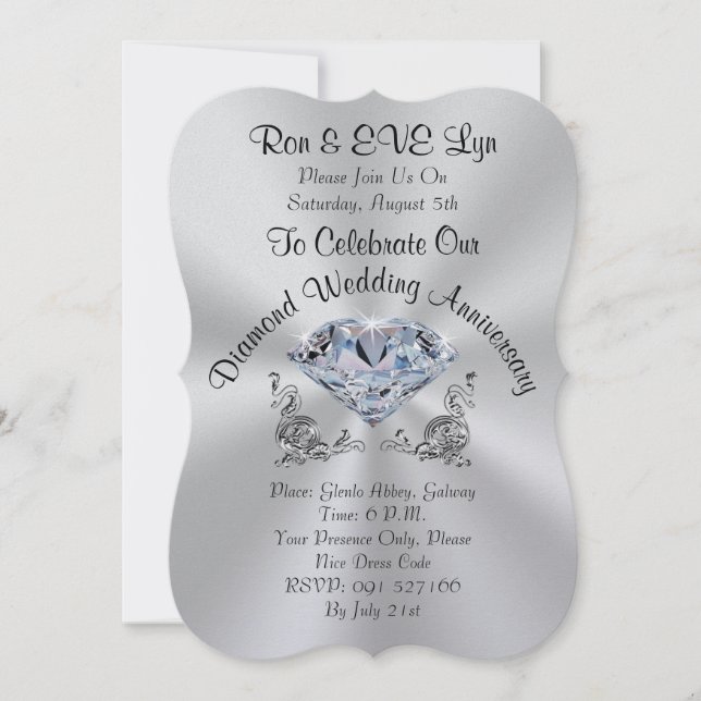 Invitaciones personalizadas de diamante para 60º a (Anverso)
